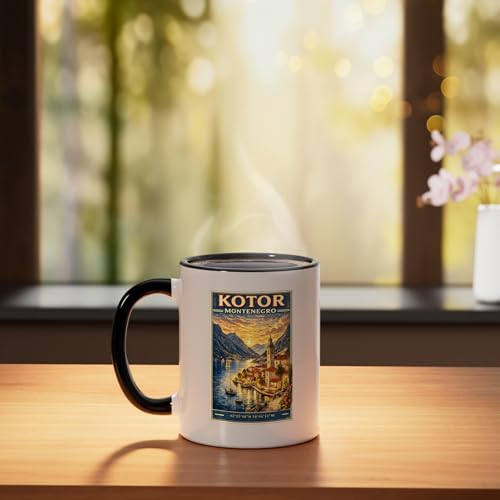 Taza de cerámica Kotor Montenegro negra/blanca 11 oz miniatura 3