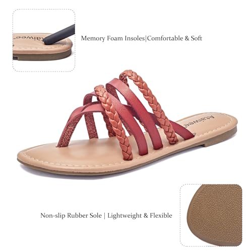 Image of Ataiwee Women's Flat Slide Sandals - Comfortable Open Toe Design,Casual Slip-On with Ankle Strap,Hook-and-Loop Closure Summer Sandals.