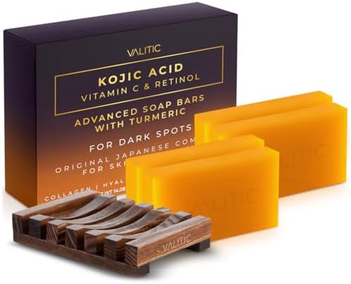 VALITIC Kojic Acid Vitamin C and Retinol Soap Bars for Dark Spots, 4 Pack