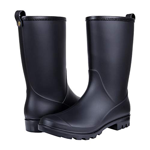 Women's Mid Calf Rain Boots Waterproof Lightweight Garden Shoes, Black #TOP6