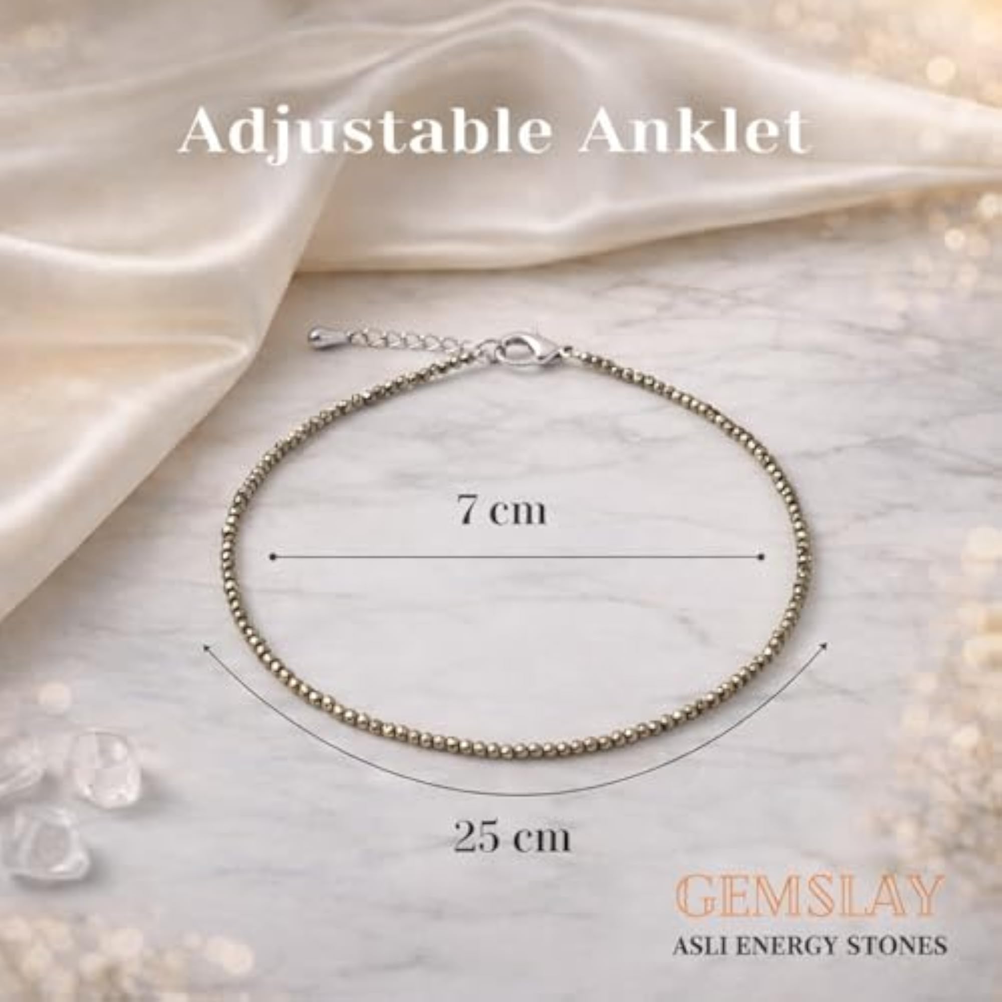 Women's Natural Pyrite Stone Adjustable Healing Anklet