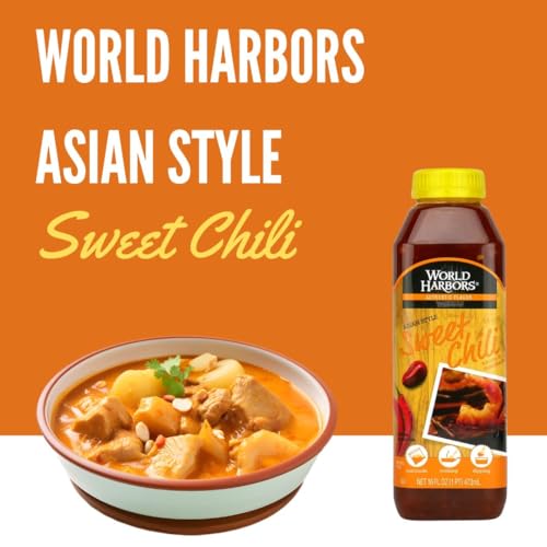 World Harbors Sweet Chili Sauce and Marinade - Thai Sweet Chili Sauce, Ideal for Chicken Wings, Seafood, Grilled Meats, Salads, Stir-Fries, Sweet Chili Sauce Asian, Dipping Sauce 16 oz (Pack of 1)