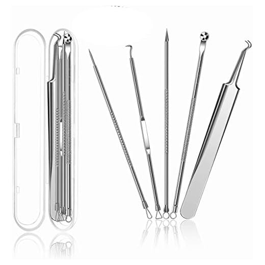elloLife【5 piezas】Extractor de Puntos Negros Kit, Herramientas para eliminar puntos negros de Acné para Quita Espinillas Granos Comedones, Profesional Para Tratamiento de Puntos Negros