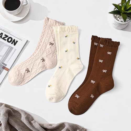 Image of Women's Cute Crew Socks, Casual Athletic Cotton Bowknot Cherry Calf Novelty Socks for Women