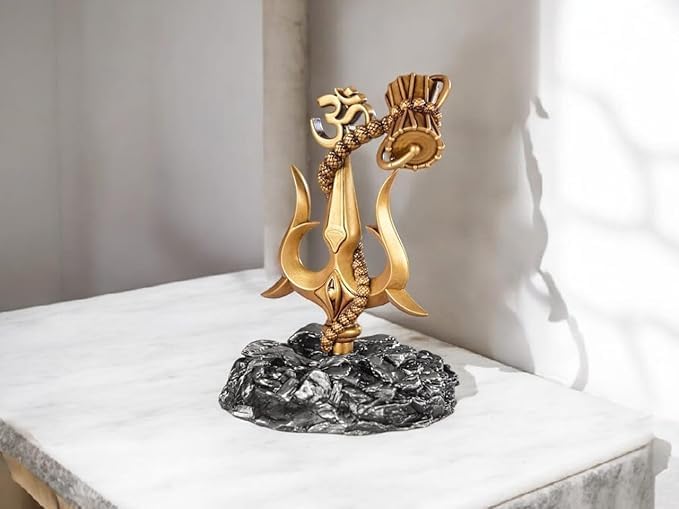 Image of Product Image Shiv Trishul with Damru Idol | Mahadev Trishul Showpiece with Om Symbol for Car Dashboard, Home Temple & Office Decor | Lord Shiva Statue Gift Iteme