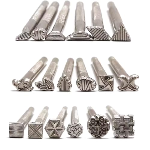 PINGSHI Boutique UK 18 PCS Herramientas de Tallado de Cuero de Bricolaje Kit de Herramientas de Estampado de Cuero Herramientas de Tallado de Cuero Hechas a Mano para funcionar Sellos DIY