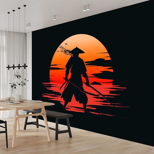Papier Peint Mural Samouraï Cachez un Mur Abîmé avec Effet Panoramique - 3