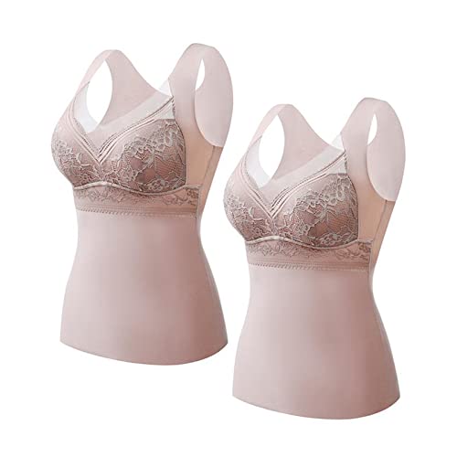 2-in-1-Thermo-Unterwäsche mit integriertem BH, High Stretch Thermal mit integriertem BH, integrierte BH-Tanktops für Frauen (Coffee,XL) Cover