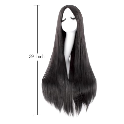 mapofbeauty 40 inch 100 cm carve long straight cosplay wig anime costume party wig black