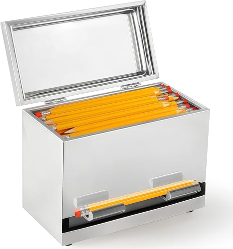 YEGEER Pencil Dispenser for Classroom, Stainless Steel Pencil Holder, Classroom Teacher Must Have, Pencils Straws Organization & Storage for Classroom Office Kitchen Restaurant