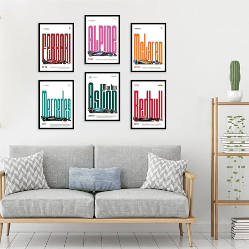 Image of CodersParadise - F1 Cars Wall Poster Frames - Pack Of 6 | 8 x 12cm (A4 Size) | Aesthetic Artwork Framed Posters | Framed Posters For Living Room, Bedroom, Home And Office