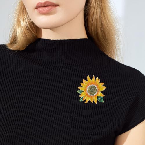 Image of YOQUCOL Sunflower Honeybee Bee Brooch Pin with Bright Austrian Cubic Zirconia Crystal For Women
