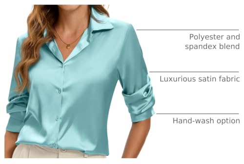 Image of Premium Soft Breathable Stretch Satin Silk Button Down Shirts for Women Long Sleeve Leopard Blouses Work Dress Tops