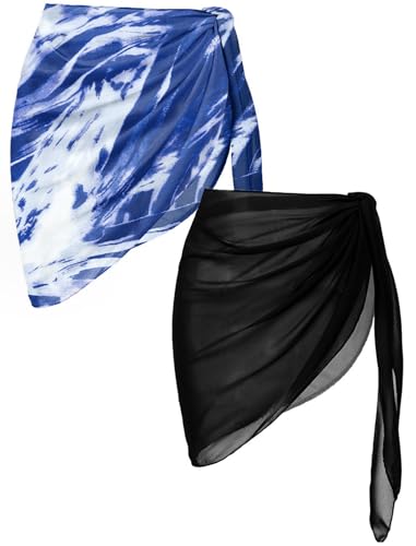 Image of Ekouaer 2 Pieces Women Beach Sarongs Sheer Cover Ups Chiffon Bikini Wrap Skirt for Swimwear S-XXL