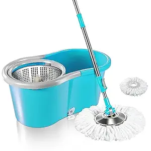 Glow Gadgets 360 Degree Rotatable Quick Spin Mop with 2 Microfiber Refills, Handle and Big Bucket - Floor Cleaning Mop Set