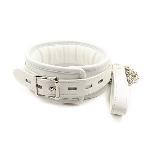 Rapidly Halsband Leder Weiß SM Bondage Halsband gepolstert mit Leine Ketten Hundesklave Cosplay Erwachsene Sex Spielzeug, abschließbar