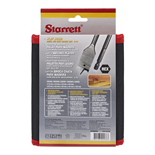 Starrett Flat Wood Drill Bit Kit - 8 Piece KFWDK08 High Speed Steel HSS 1/4 Inch Hex Shank Spade Drill Bits Set - Woodworking Hole Cutter Tool 2 Starrett Flat Wood Drill Bit Kit - 8 Piece KFWDK08 High Speed Steel HSS 1/4 Inch Hex Shank Spade Drill Bits Set - Woodworking Hole Cutter Tool - Image 2
