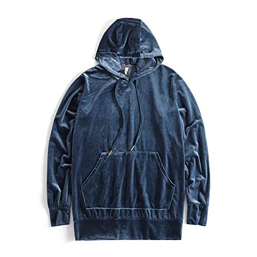 HANGJIA Men's Hoodies Hip Hop Swag Velvet Velour Long Sleeve Hooded Sweatshirt Grey M