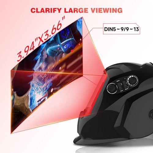 MIGBLOOM Welding Helmet Auto Darkening Ture Color Welding Hood with Large Viewing Screen 3.93x3.66 4 Arc Sensor Wide Shade 4/9/13 for Cut/Grind/Stick/Mig/Tig