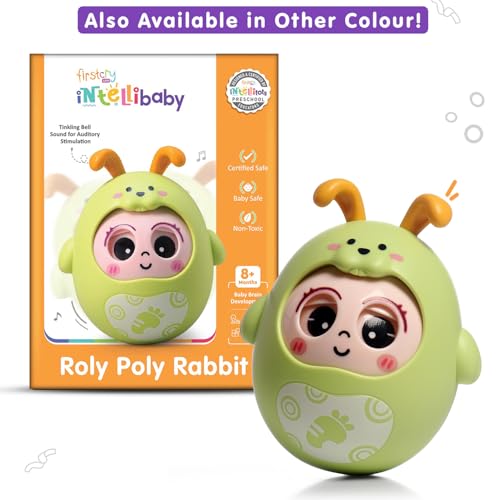 Image of Intellibaby Premium Roly Poly Rabbit Toy for Babies,Push&Shake Tumbler Wobble Doll for Infants,Bell Rattle Sound&Blinking Eyes Rabbit Doll for 8 Months+,Birthday Gift for Toddler,BIS Certified (Pink)