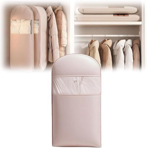 wartleves Space Saving Hanging Garment Bag with Self Compression Zipper,Space Saver Closet Organizers,Down Coat Compression Dust Cover for Closet Storage