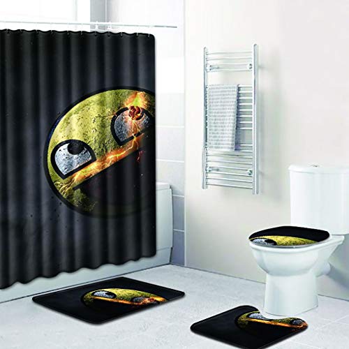 XUEPING 4 Stück Badematte Sets(Wasserdichter Duschvorhang+Rutschfester Badezimmer-Teppich+Teppichboden+WC-Sitzbezug…