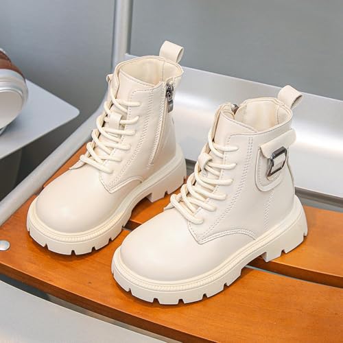 Girls Lace Up Ankle Boots Leather Combat Riding Boots Fashion Side Zipper Punk Goth Lug Sole Ankle Booties 4-11 Years2