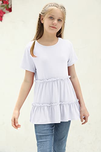 Image of Haloumoning Girls Crew Neck T Shirts Peplum Babydoll Tops Tees 4-15 Years | Girls T-Shirts, Casual Loose Tunic Tops, Cute Ruffle T Shirts, Short Sleeve Shirts, Long Sleeve Blouse