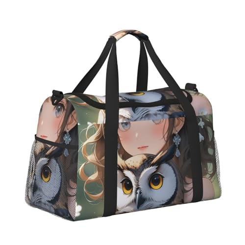 Anime Owl Print Travel Duffle Bag - Foldable Personal Item Travel Bag for Women & Men,Carry-On Convertible Crossbody Tote Bags with Adjustable Shoulder Strap & Pockets 13x10.2x19.7 in3