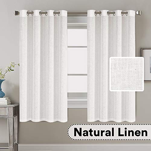 H.VERSAILTEX 2 Pack Ultra Luxurious High Woven Linen Elegant Curtains Grommet Curtain Panels Light Reducing Privacy Panels Drapes for Kitchen, Nickel Grommet, 52x63-Inch, Off White