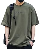 [JHIJSC] メンズ tシャツ 半袖 夏 ゆったり 無地 綿 シンプル おしゃれ 大きいサイズ (JP, アルファベット, L, グリーン)