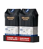 Grano Milano Coffee Beans 2kg (2 x 1kg Bags) French Roast Robusta Blend, Dark Roast, Intensity 10/10 Extra Strong Coffee, Made in Italy