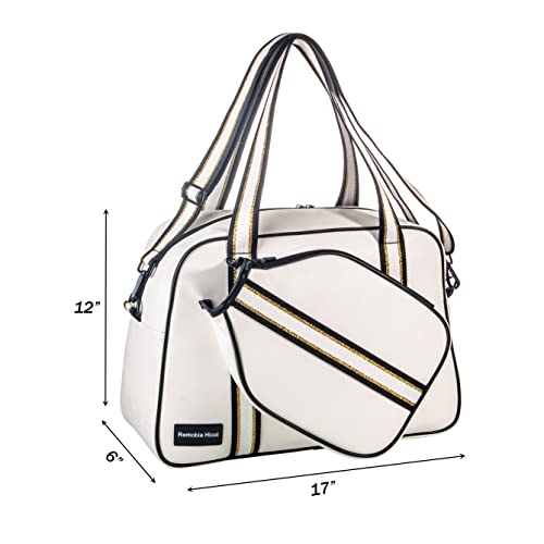 White Pu Leather Women Sports Shoulder Gym Bag Pickleball Duffle Bag Pickleball Tote Bag With Front Pocket For 2 Paddles, Inner Storage Pockets, Mesh Water Bottle Holder And Adjustable Shoulder Strap #TOP1