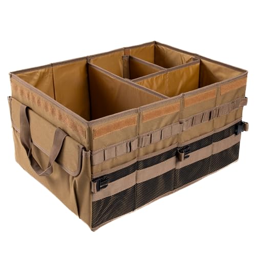 Tongketec Trunk Organizer Wiith Lid For SUV, Truck, Car Trunk Organizer, Large, Brown, 4-Compartments With Handle - Thumbnail 3