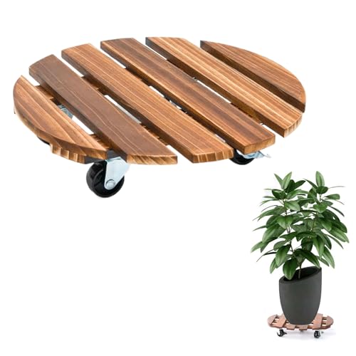 Sottovaso con Ruote, Porta Piante da Interno con Ruote, Portavasi da Esterno, Carrello per Piante, Basi Rotonde in Legno per Vasi Grandi, Carrello Portavasi Rotondo con Ruote, per Interno ed Esterno
