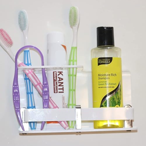 Image of self Adhesive Wall Mounted Acrylic Toothpaste Holder,Toothbrush Stand,Toothpaste Tubler for Bathroom Organizer Rack for Home(Black Acrylic) (Half White)