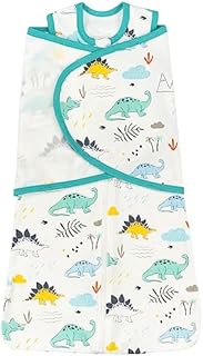 ZIGJOY Baby Swaddle Wearable Blanket 3-Way Adjustable 0.5 Tog Transtion Sleep Sack 100% Cotton for Newborn Infant Boy Girl 6-12 Months Jurassic