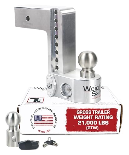Weigh Safe Adjustable Trailer Hitch Ball Mount - 8' Adjustable Drop Hitch for 3' Receiver - Premium Heavy Duty Aluminum Trailer Tow Hitch with Built in Weight Scale for Anti Sway - 21,000 lbs GTW