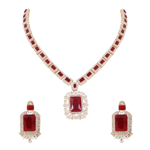 Image of I Jewels Gold Plated Stylish Design Crystal Diamond Necklace & Earrings Jewellery Set for Women