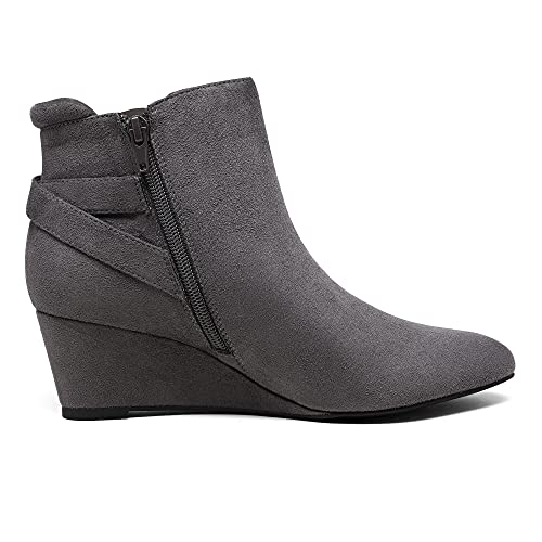 DREAM PAIRS DREAM PAIRS Women's Wedge Ankle Boots Fall Low Heel Short Booties Shoes,Size 9.5,Grey,DAB215