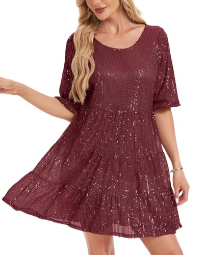 Kyzoeyou Robe longue à manches courtes pour femmes, robe de soirée à paillettes brillantes, robe...