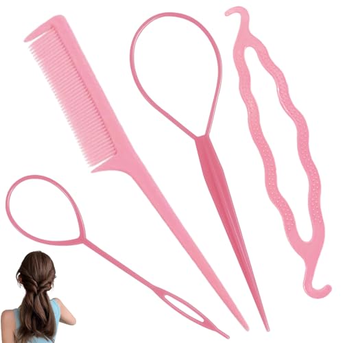 4 PcsTopsytail hair tool hair styling tools Hair Loop Tool Hair Braiding Tool hair tools Parting Comb hair Twister looping Tool hair braiding tool Hair Braiding Accessory hair plaiting tool Hair Tools