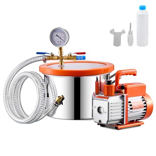 Happybuy 1.5 Gallon Vacuum Chamber and 3.5 CFM Pump Kit, Stainless Steel Chamber, Single Stage Degassing Chamber Kit with Acrylic Lid, Oil, 4.92 ft Hose, for Degassing Resin Silicone Epoxies