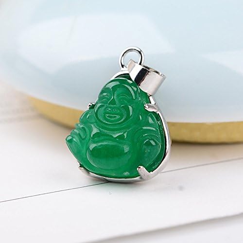 925 Silver Green Agate Chalcedony Necklace Pendant Jade Guanyin Buddha Maitreya Buddha Necklace Pendant Women Girls Semi-Wear Fall