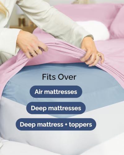 Image of Extra Deep Flex Top Split Head King Sheet Set - 6 Piece Breathable and Cooling Sheets - Hotel Luxury Bedding for Women, Men, Kids & Teens - Easy Secure Fit - Extra Deep Pockets - Light Pink
