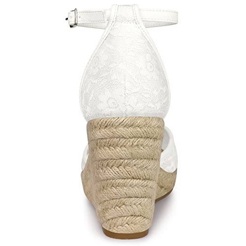 Allegra K Women's Closed Toe Espadrille Platform Heels Lace White Wedge Sandals 8.5 M US