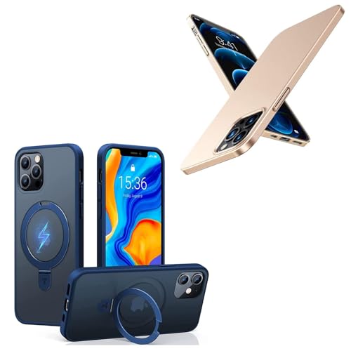 TORRAS Magnetic Designed for iPhone 12 Case & 12 Pro Case, Compatible with Magsafe, Shockproof Back Slim Fit Protective iPhone 12 Phone Case with Stand, Blue&Gold