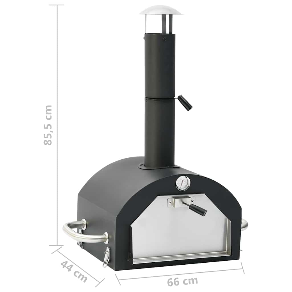 Forno per pizza per esterni 3 in 1, nero, con termostato, funzione affumicatura, piastra rimovibile, tavoli pieghevoli, ruote, per balcone, terrazza, campeggio