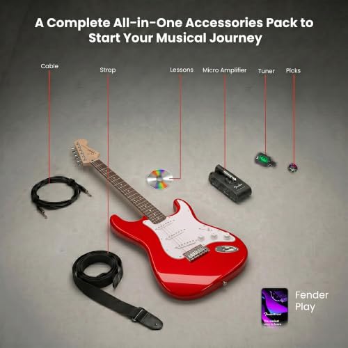 Image of Fender Squier Sonic Stratocaster HT - Torino Red Bundle with Mustang Micro Headphone Amp, Cable, Tuner, Strap, Picks, and Austin Bazaar Instructional DVD