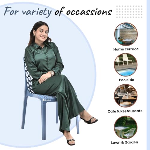 Image of Web Plastic Chair Living Room Without Arm Chair (Jali) Gloss Finish Chair Home, Office, Restaurant, Cafe, Garden, Stackable Chair (1, Blue, Standard)